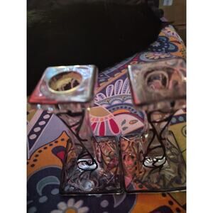 Vintage Art Nouveau Clear Glass Candlestick With Handpainted Black O r